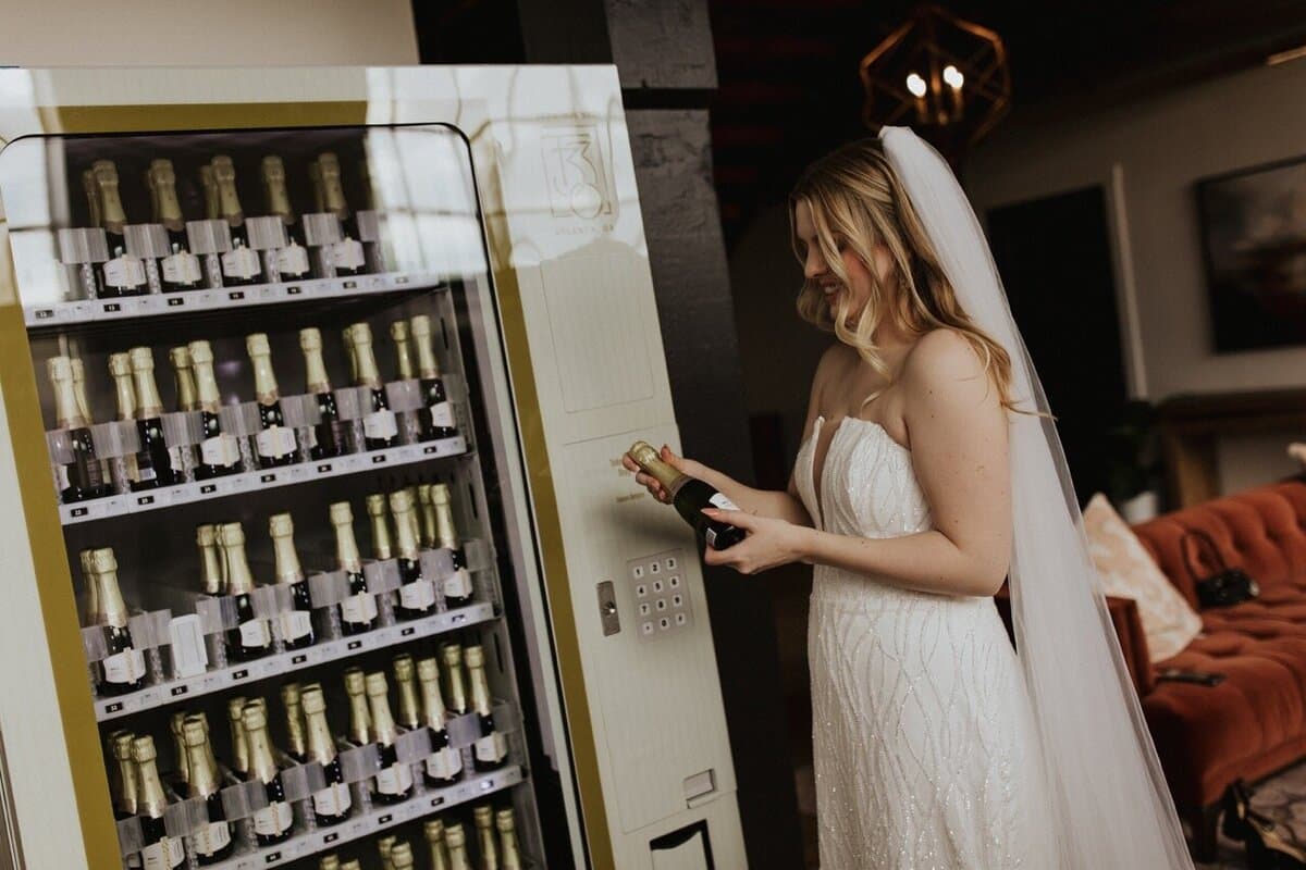 Champagne vending machine in bridal suite