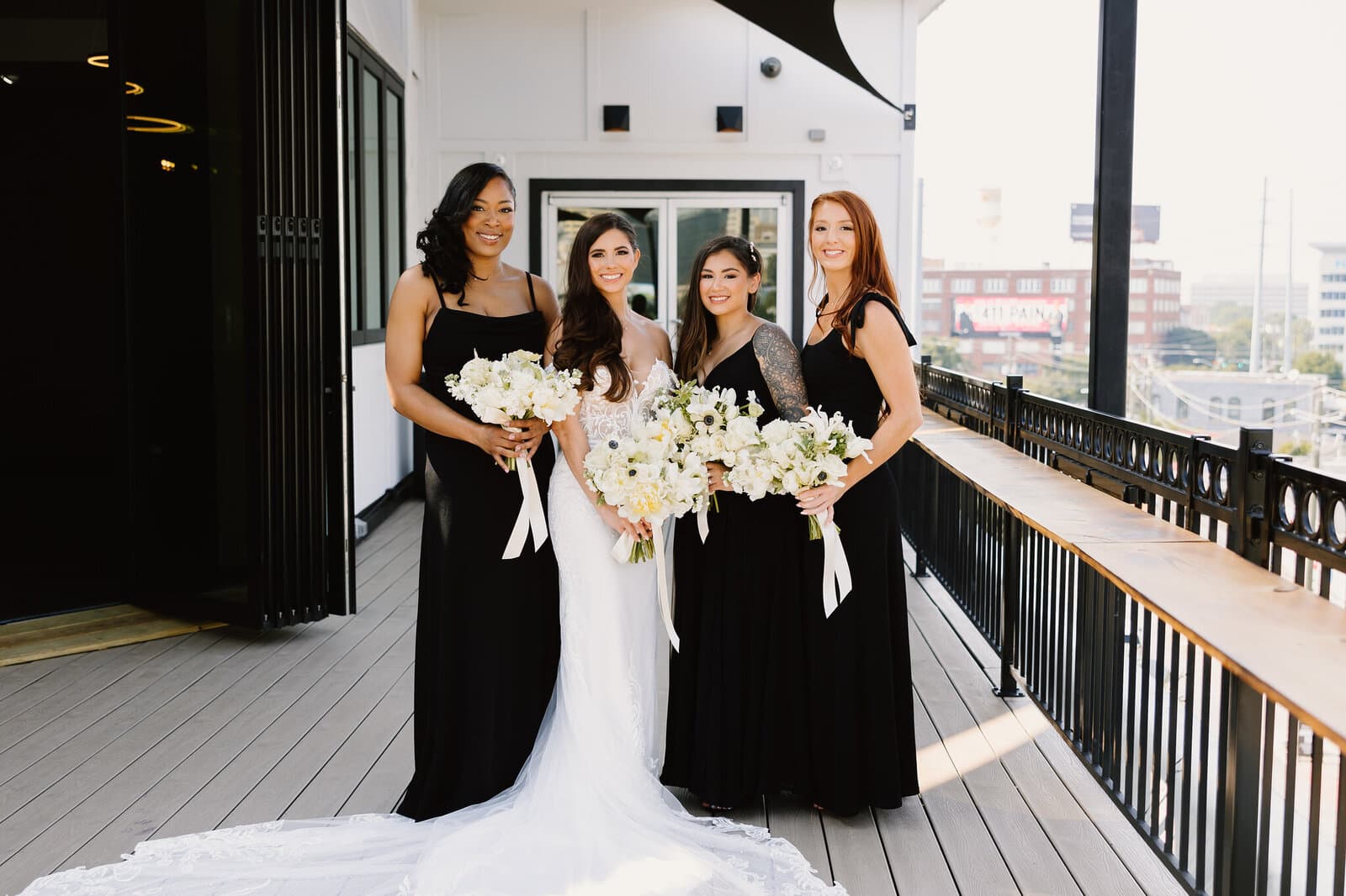 Bridesmaids on rooftop