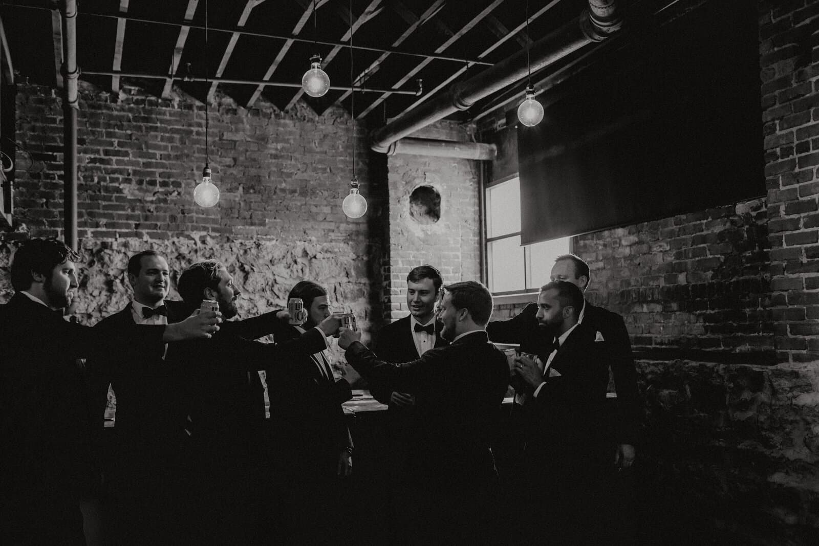 Black and white photo of a toast in the Cellar
