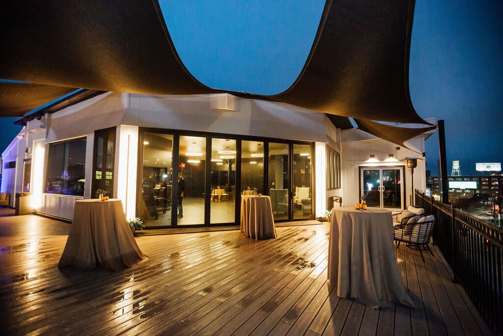 Twilight table setup on the Rooftop Terrace